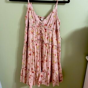 Pink aeropostale floral tiered dress with adjustable straps size small